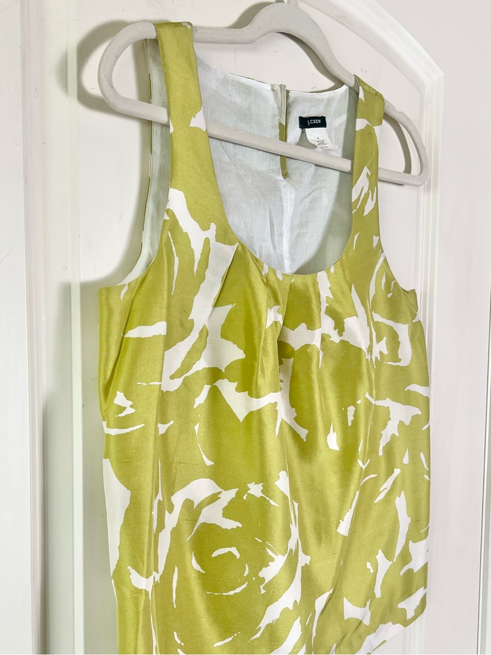 J. Crew Abstract Floral Silk Scoop Neck Tank Top, lined Chartreuse & Cream - Picture 2 of 10